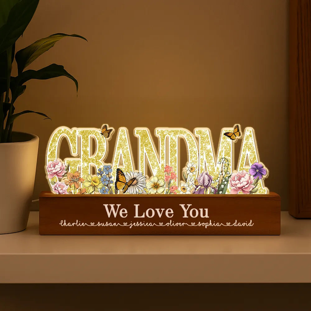 Personalized LED Wooden Night Light for Mom with Floral Design - Mother's Day Gift Plaque MagicInPrints