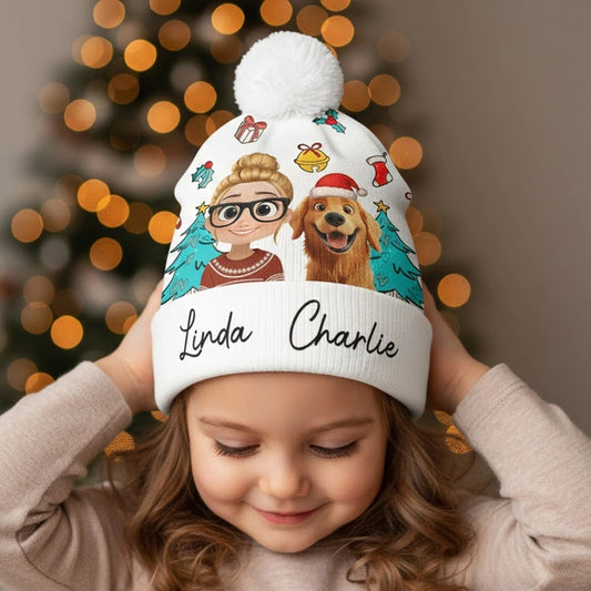 Custom Kids Christmas Beanie with Cartoon Characters and Names - Holiday Gift Hat MagicInPrints