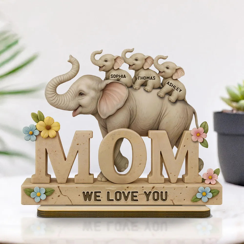 Personalized Elephant Mom Figurine for Mother's Day - Custom Names Gift Plaque MagicInPrints