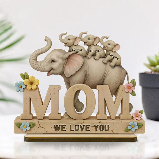 Personalized Elephant Mom Figurine for Mother's Day - Custom Names Gift Plaque MagicInPrints