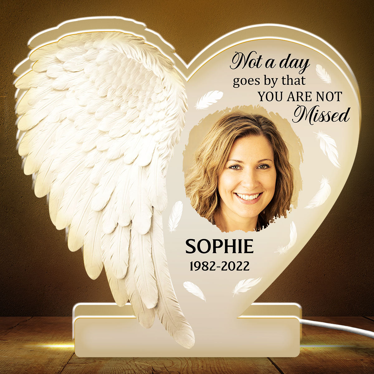Personalized Memorial LED Lamp for Dad with Angel Wings - Sentimental Tribute Plaque MagicInPrints