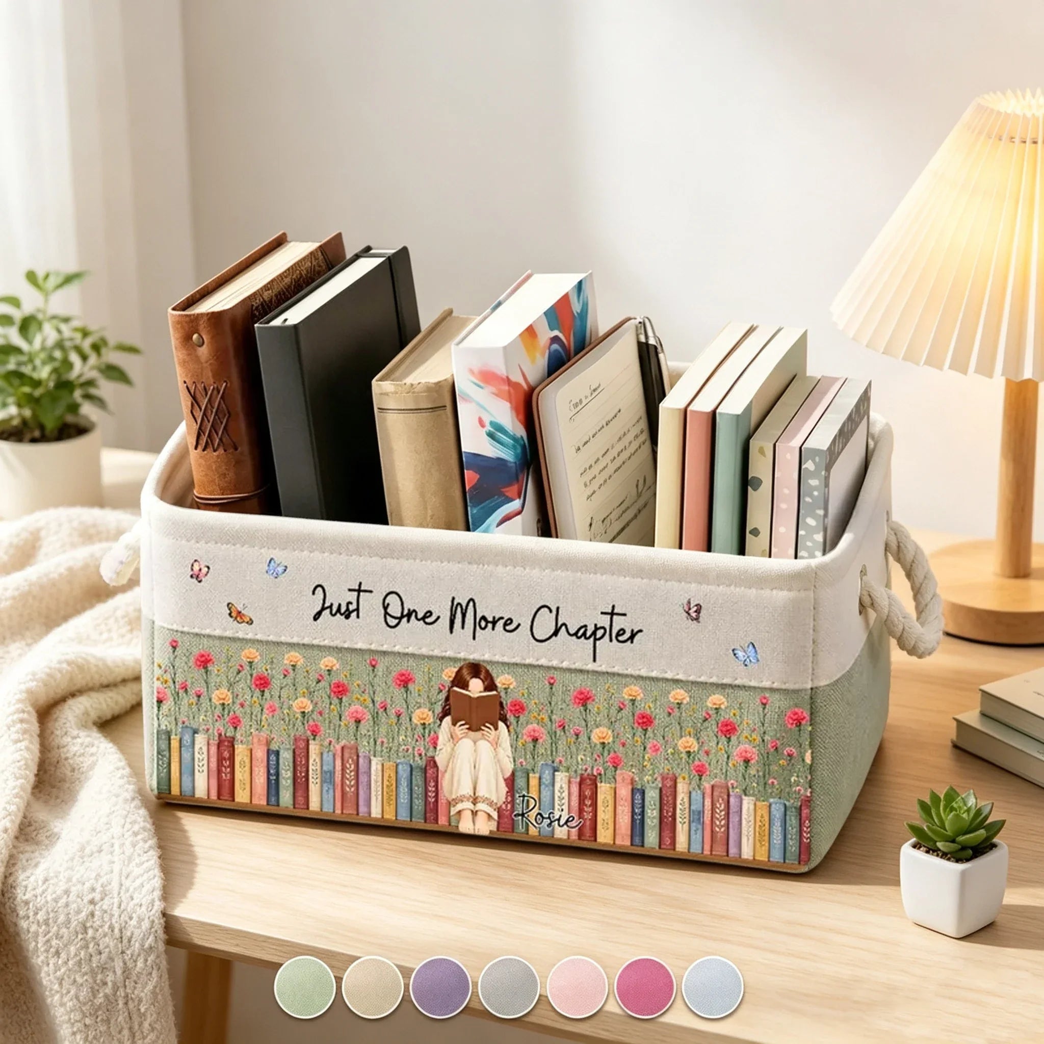 Personalized Cotton Linen Rope Basket Custom Gift for Book Lovers