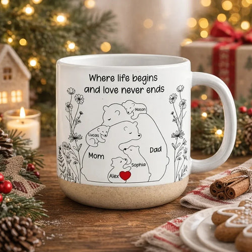 Personalized Pottery Mug with Bears and Quote Gift for Family