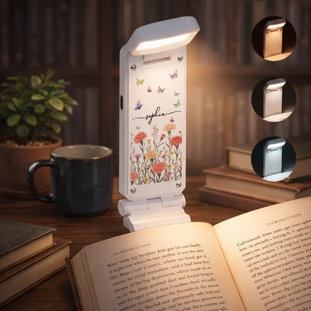 Personalized Clip On Reading Light with Butterflies Gift for Book Lovers