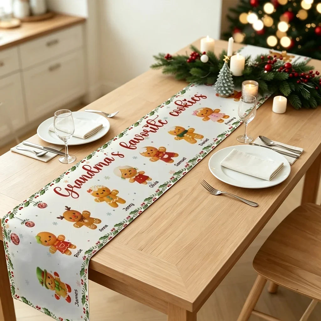 Personalized Gingerbread Family Table Runner Christmas Gift for Grandma