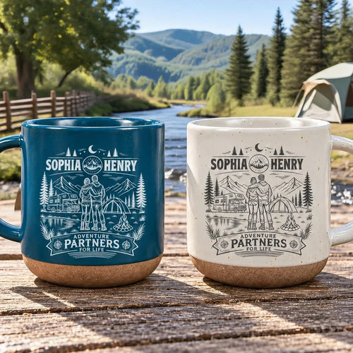 Personalized Pottery Mug with Embracing Couple Gift for Adventurous Couple