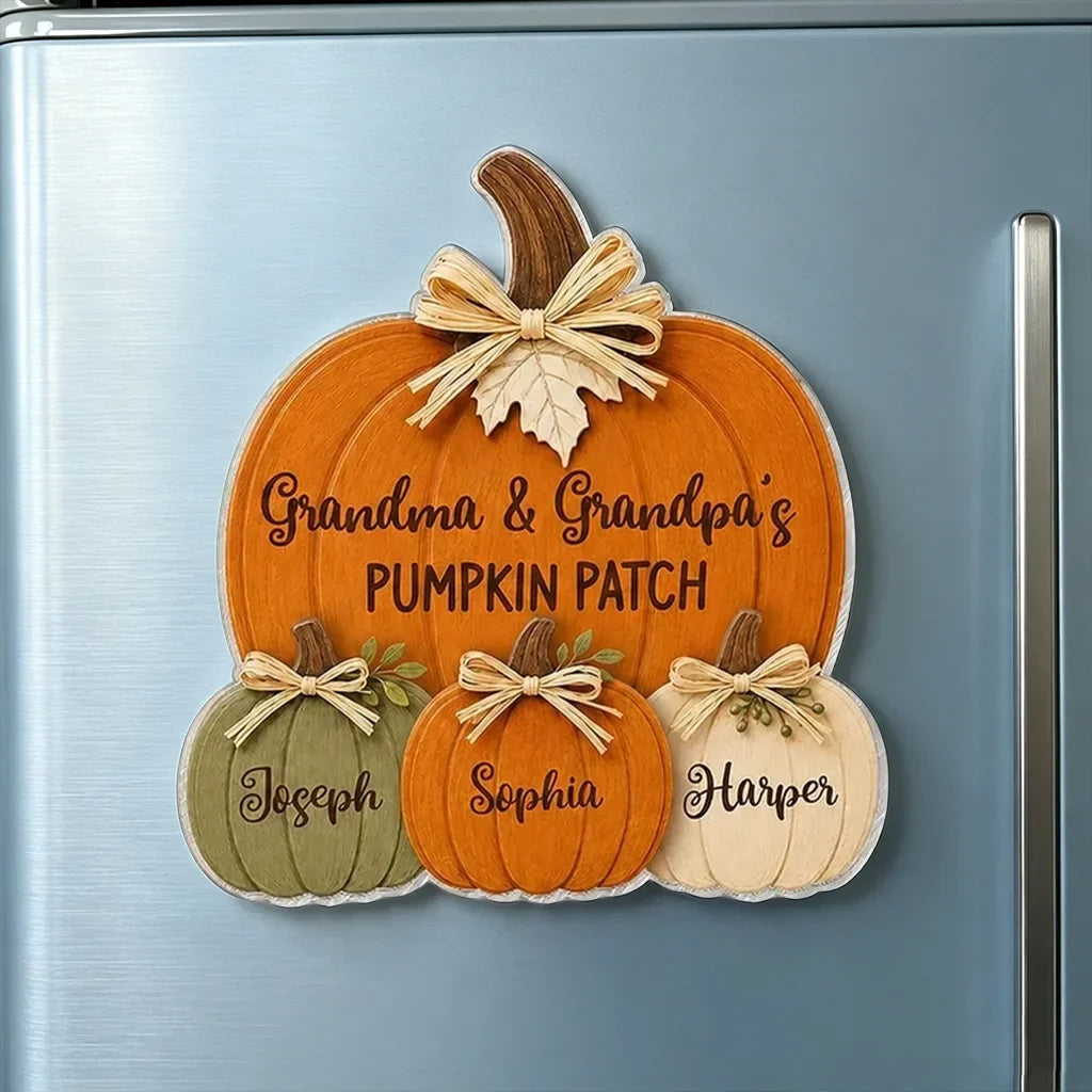 Personalized Fall Acrylic Magnet Rustic Pumpkin Gift for Grandma & Grandpa