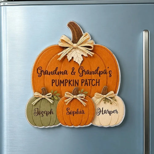 Personalized Fall Acrylic Magnet Rustic Pumpkin Gift for Grandma & Grandpa