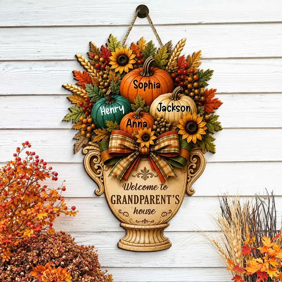 Personalized Wooden Sign for Grandparents Fall Decor Gift