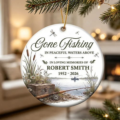 Personalized Ceramic Fishing Ornament Memorial Gift for Family