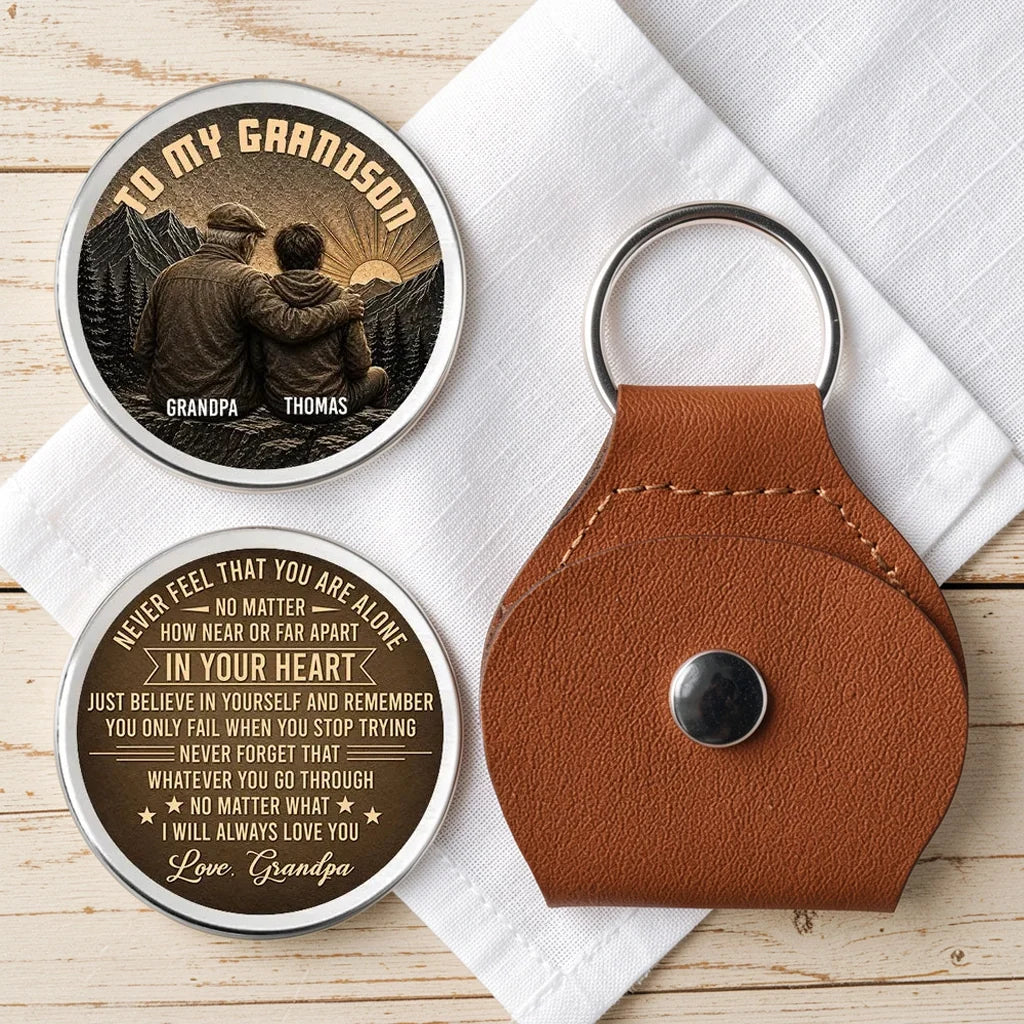 Personalized Pocket Hug Keychain for Grandpa, Heartwarming Gift for Grandson