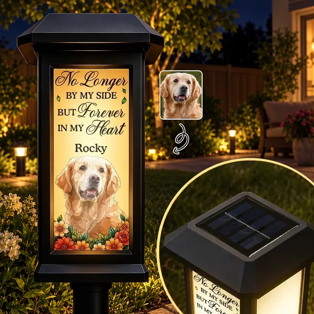 Personalized Solar Garden Stake Light Custom Dog Photo Memorial Gift for Pet Owners