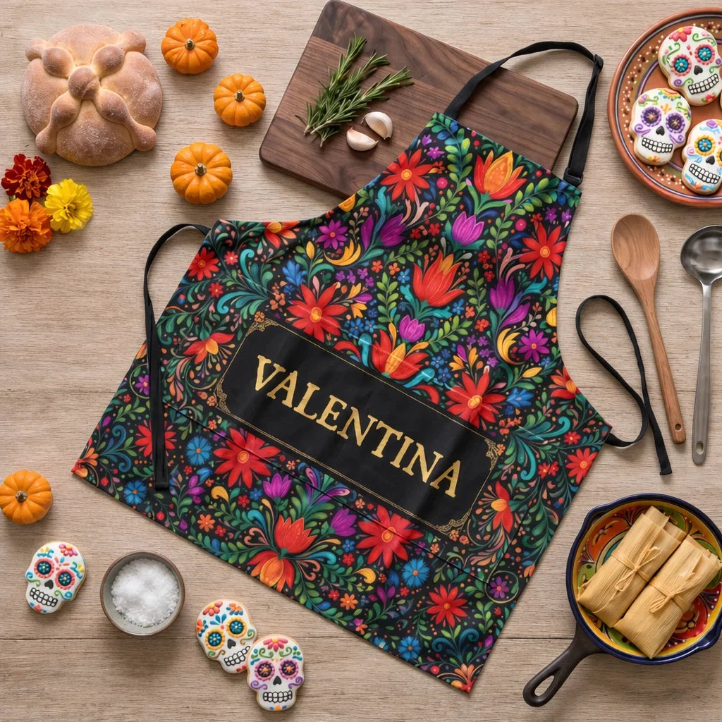 Personalized Waterproof Apron Vibrant Mexican Floral Gift for Mom