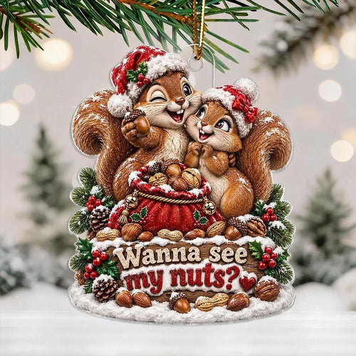 Personalized Acrylic Holiday Ornament Cuddling Squirrels Gift for Couples
