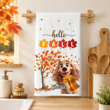 Load image into Gallery viewer, Personalized Fall Kitchen Towel Smiling Dog Gift for Dog Lovers
