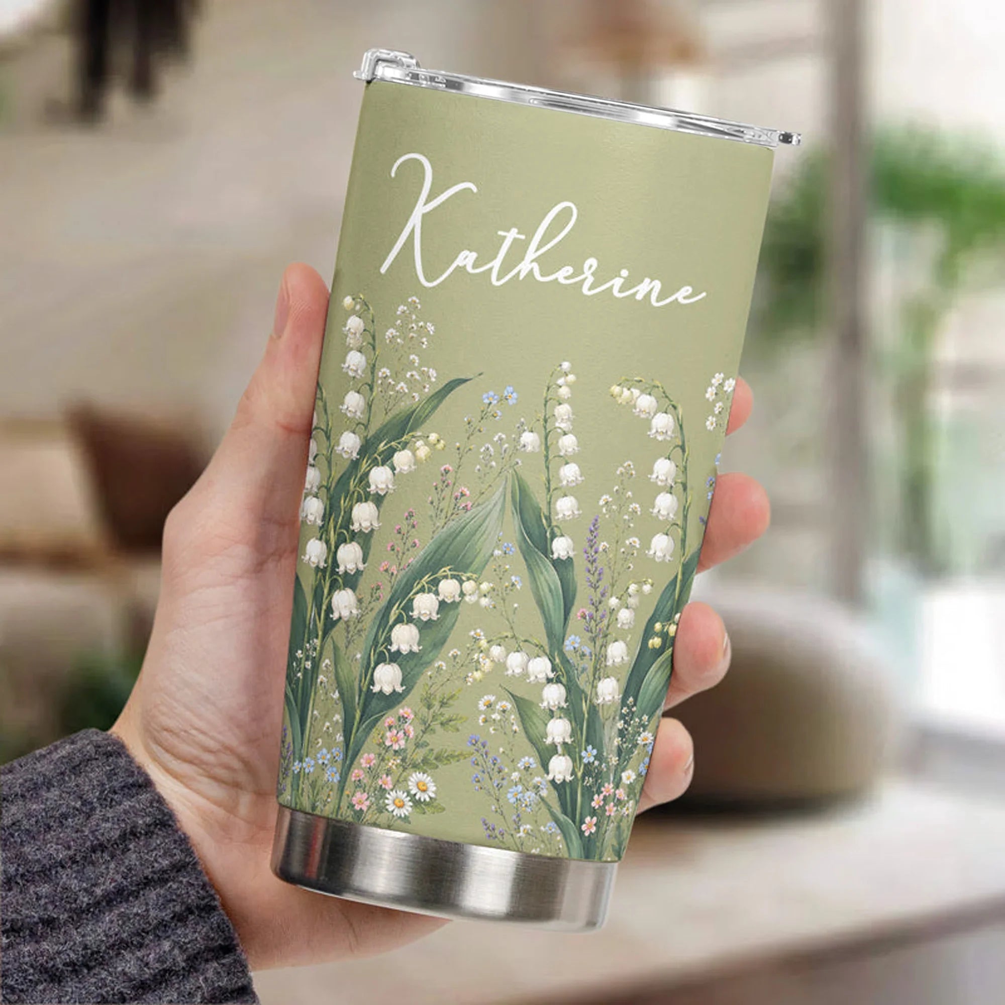 Personalized Insulated Travel Tumbler Custom Floral Gift for Sister