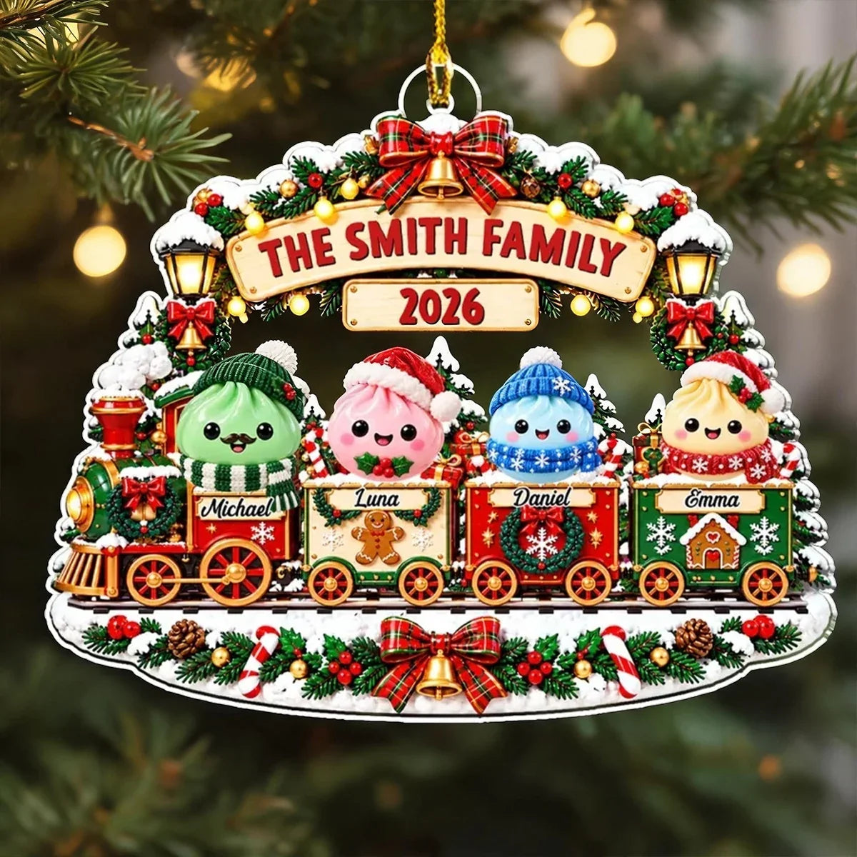 Personalized Acrylic Christmas Ornament Family Train Gift