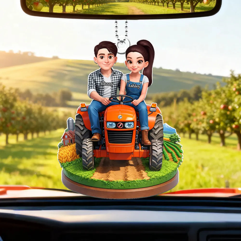 Custom Couple Tractor Ornament for Farmers - Personalized Gift Car Hanger MagicInPrints