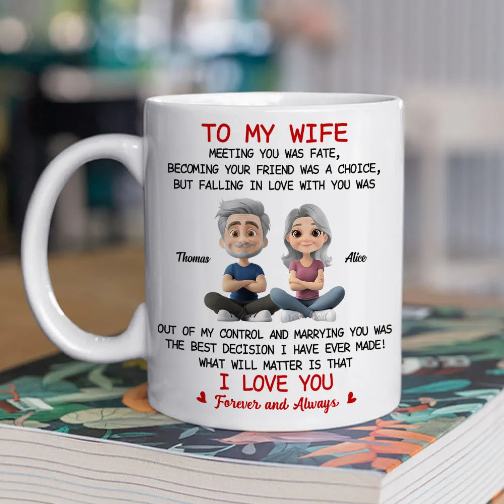 Personalized Wife Coffee Mug with Cute Couple Illustration - Anniversary Gift Cup MagicInPrints