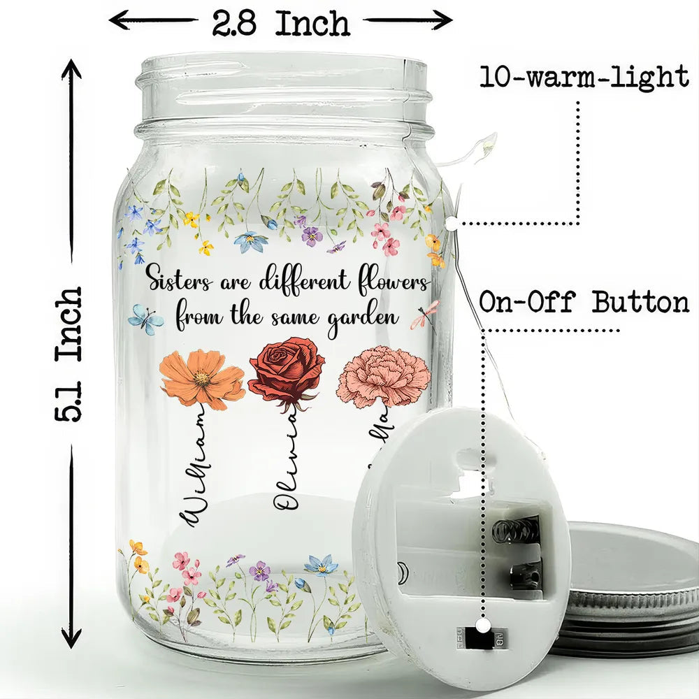 Personalized Mason Jar Light for Sisters - Sentimental Gift with Floral Design Lamp MagicInPrints
