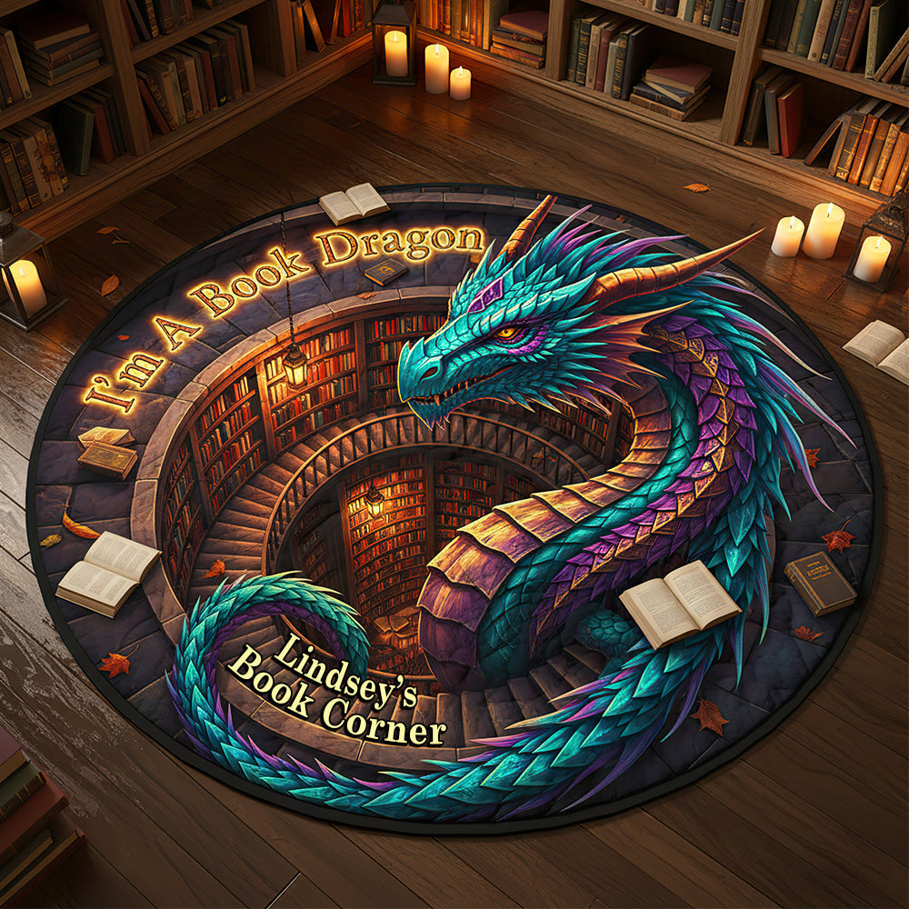 I'm A Book Dragon - Personalized Dragon Quilted Round Mat Doormat MagicInPrints