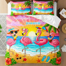 Load image into Gallery viewer, &quot;Savor the Summer Vibes&quot; - Flamingo Summer Quilt Bed Set, Personalized Gift for Flamingo Lovers Blanket MagicInPrints
