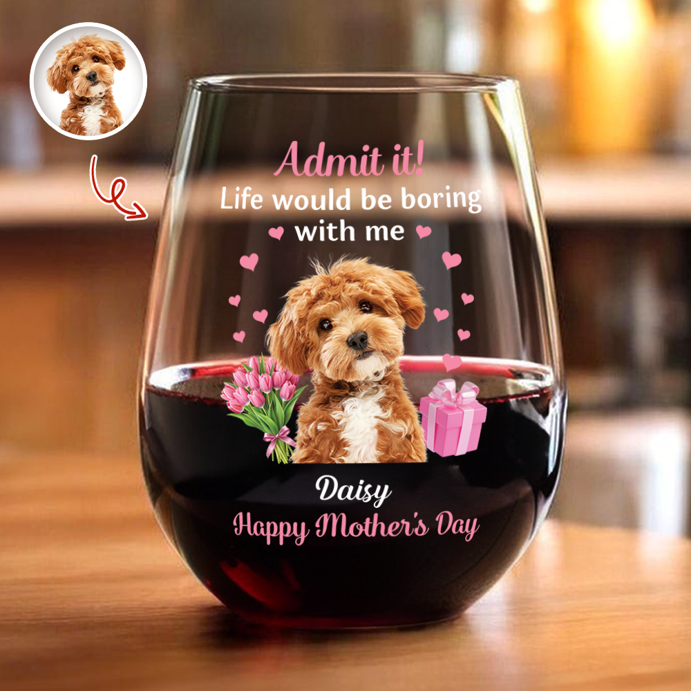 Personalized Dog Lover Stemless Wine Glass for Moms - Mother's Day Gift Cup MagicInPrints