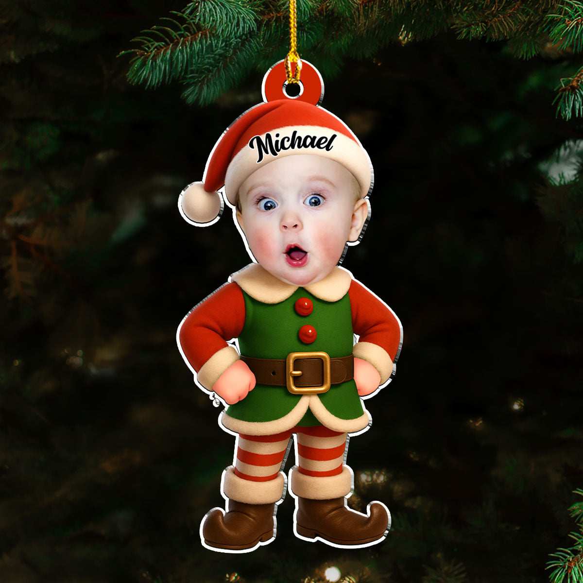 Personalized Baby Elf Christmas Ornament for Kids - Holiday Decoration Ornament MagicInPrints