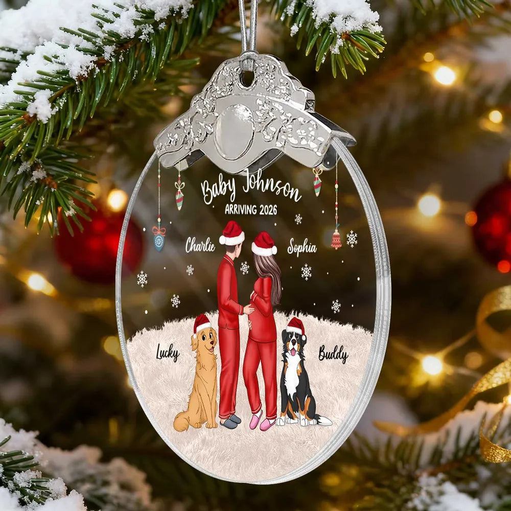Personalized Family Christmas Ornament with Pets - Baby Announcement 2026 Ornament MagicInPrints