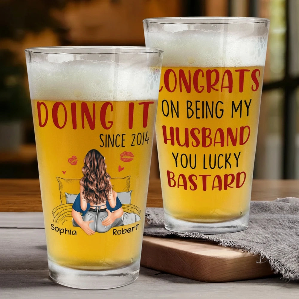 Personalized Funny Beer Glass Set for Couples - Anniversary Gift Cup MagicInPrints