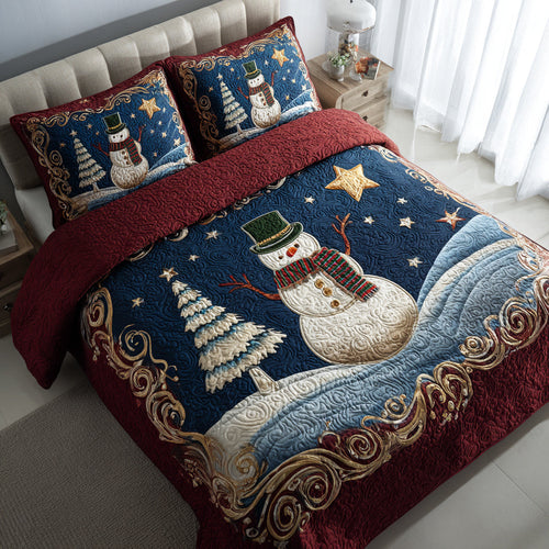 Embrace the Magic of Winter – Personalized Quilted Bedding Set – Gift for Snowman Lovers Quilted Bedding Set V2 MagicInPrints