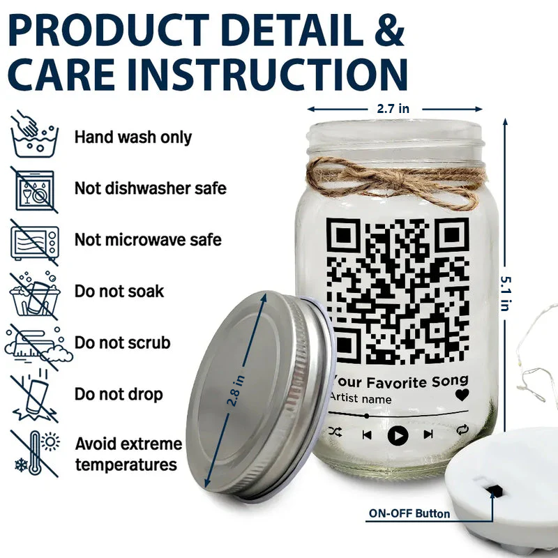 Custom LED Mason Jar for Couples with QR Code - Romantic Gift Lamp MagicInPrints
