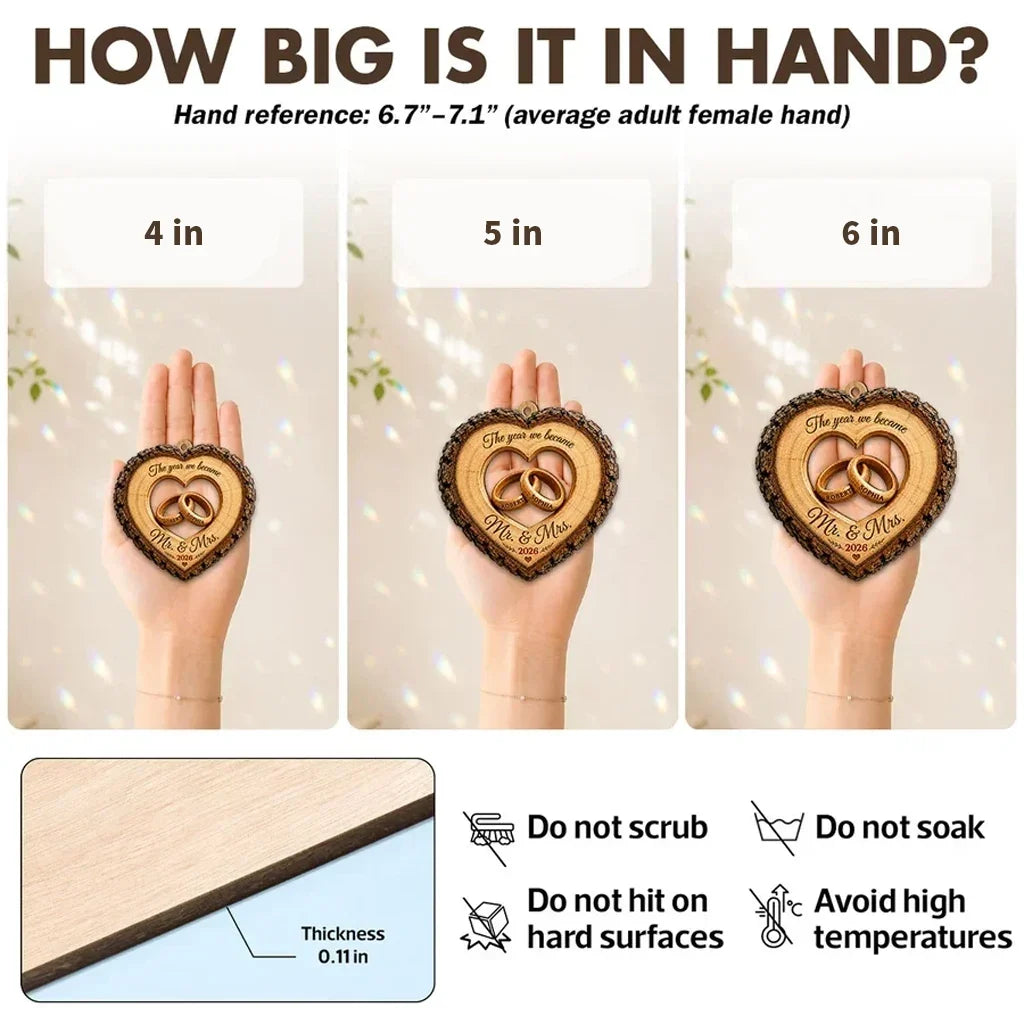 Personalized Wooden Ornament Intertwined Rings Couple Gift