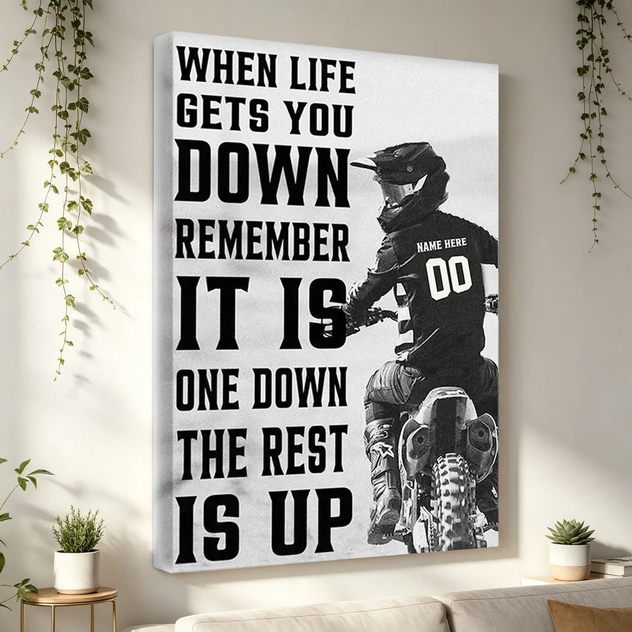 Personalized Motivational Canvas Dirt Bike Artwork Gift for Riders