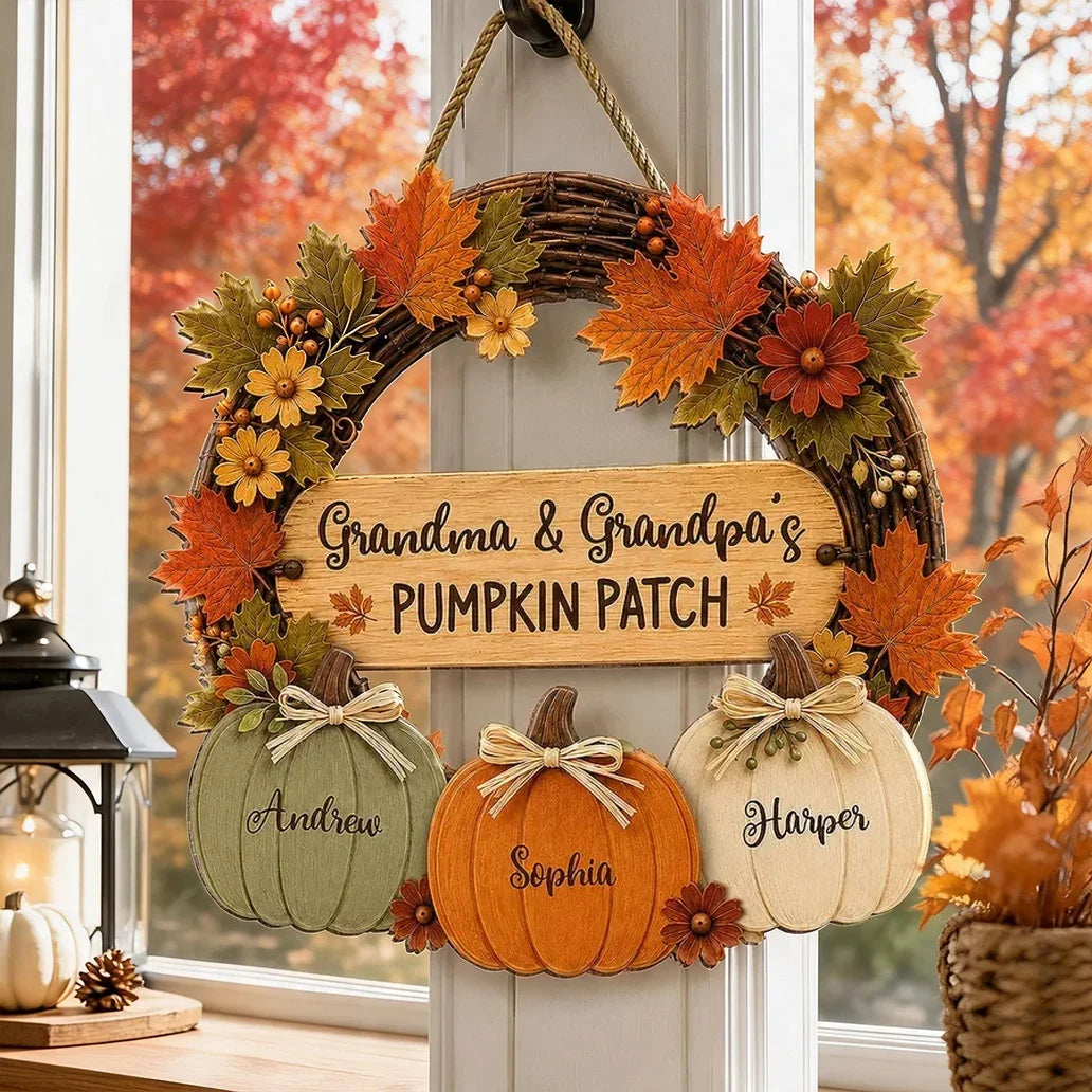 Personalized Wooden Sign for Grandma & Grandpa Pumpkin Patch Decor Gift