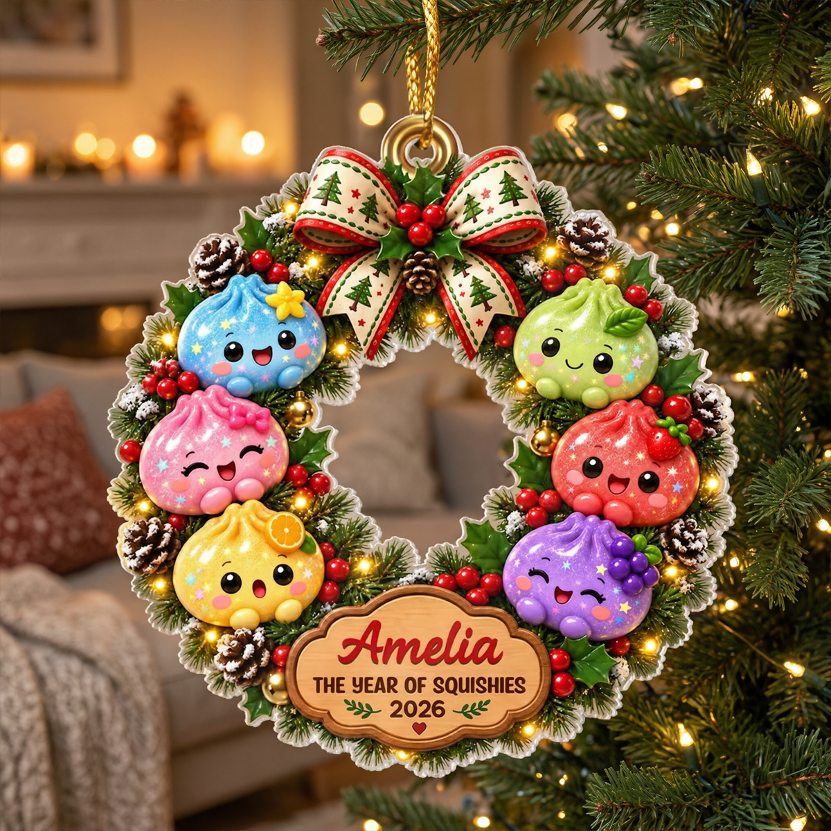 Personalized Colorful Dumpling Wreath Acrylic Ornament Christmas Gift