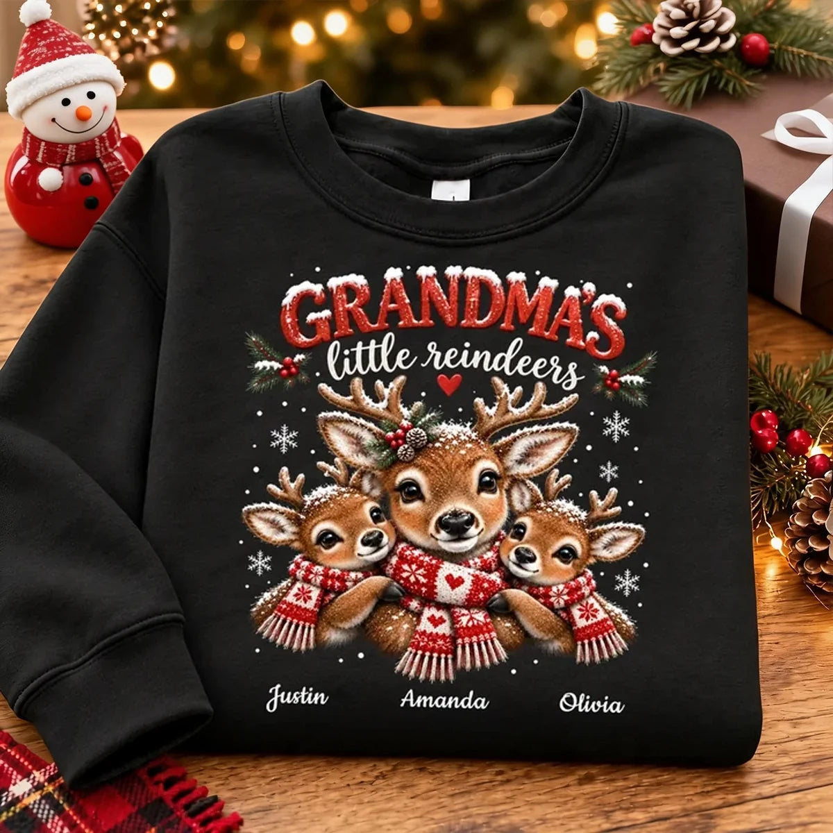 Personalized Grandma Sweatshirt with Cuddling Reindeer Gift Idea