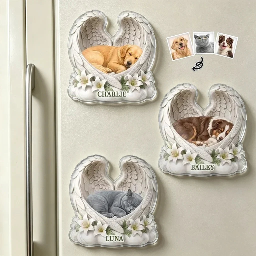 Personalized Acrylic Pet Memorial Magnet with Angel Wings Gift for Pet Owners