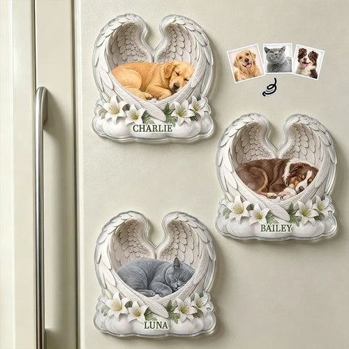 Personalized Acrylic Pet Memorial Magnet with Angel Wings Gift for Pet Owners