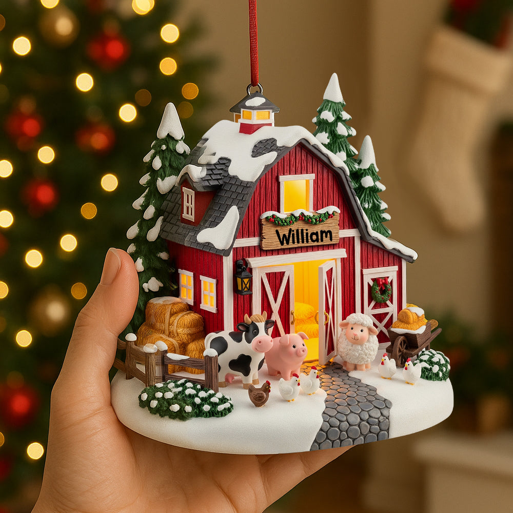 “Bring Home the Charm!” Personalized Red Barn Miniature House Acrylic Ornament - Perfect Gift for Farmers and Agriculture Lovers Ornament MagicInPrints