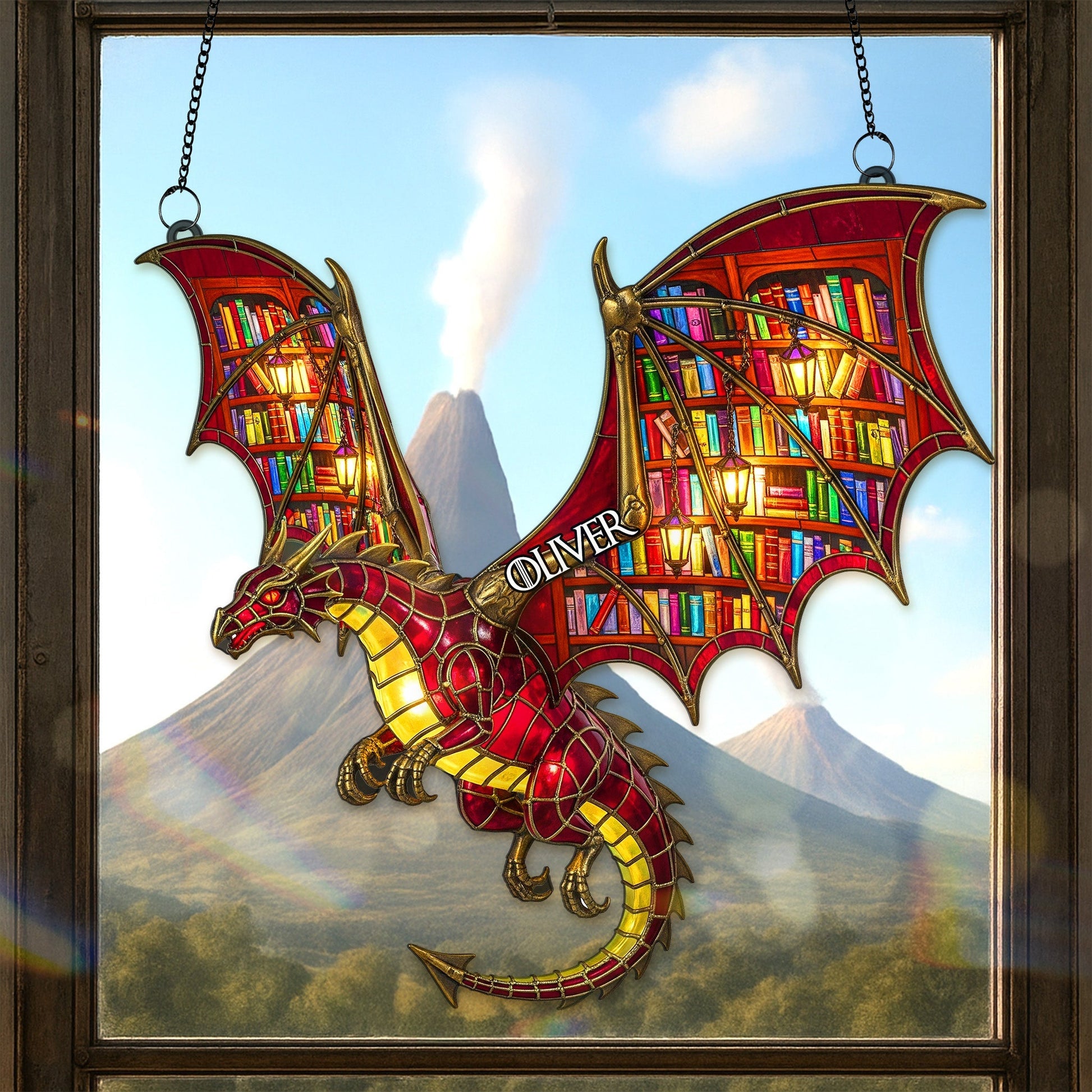 Ignite Your Imagination: Book Lover Dragon Suncatcher Ornament - Personalized Gift for Book Enthusiasts Ornament MagicInPrints