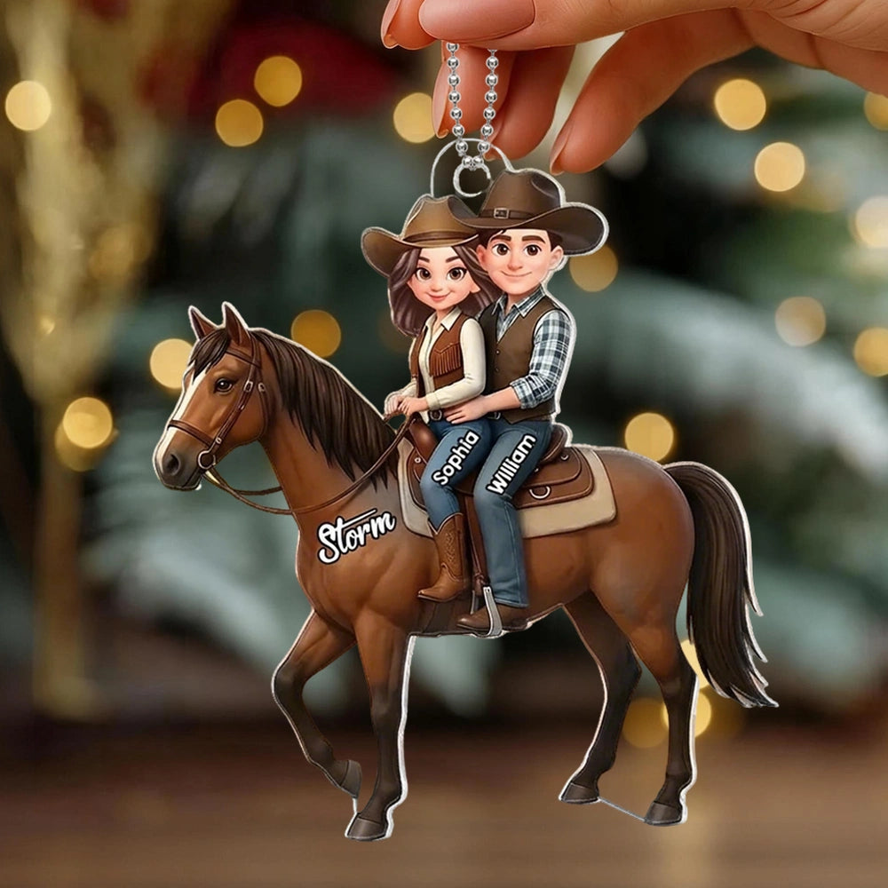 Personalized Cowboy Couple Car Ornament for Horse Lovers - Unique Gift Car Hanger MagicInPrints