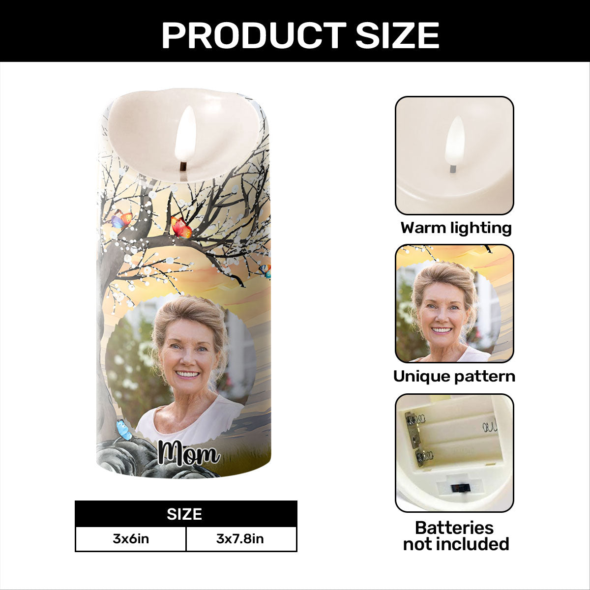 Personalized Memorial LED Candle for Mom - Sentimental Keepsake with Photo and Date Lamp MagicInPrints