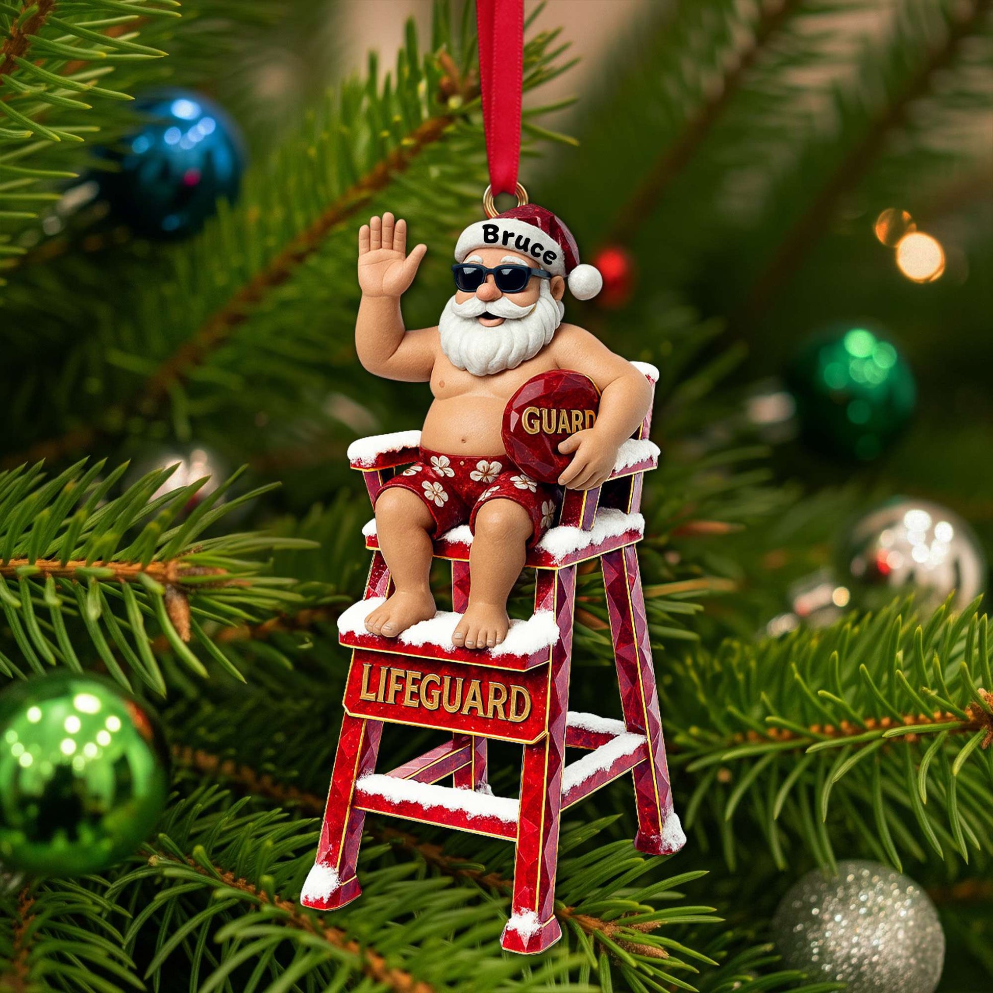 Caricature Beach Santa Lifeguard Ornament - Personalized Christmas Gifts For Beach Lifeguard Ornament MagicInPrints