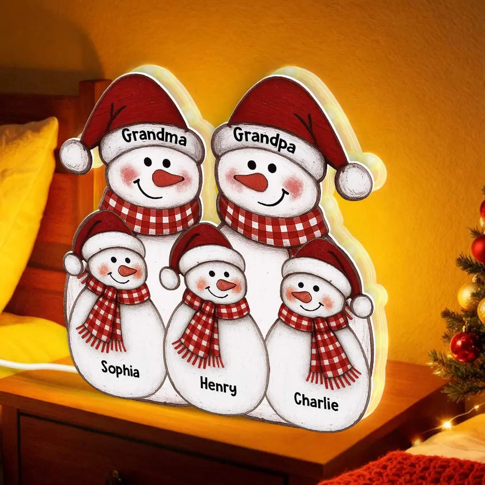 Personalized Snowman Family LED Light for Grandparents - Christmas Decoration Plaque MagicInPrints