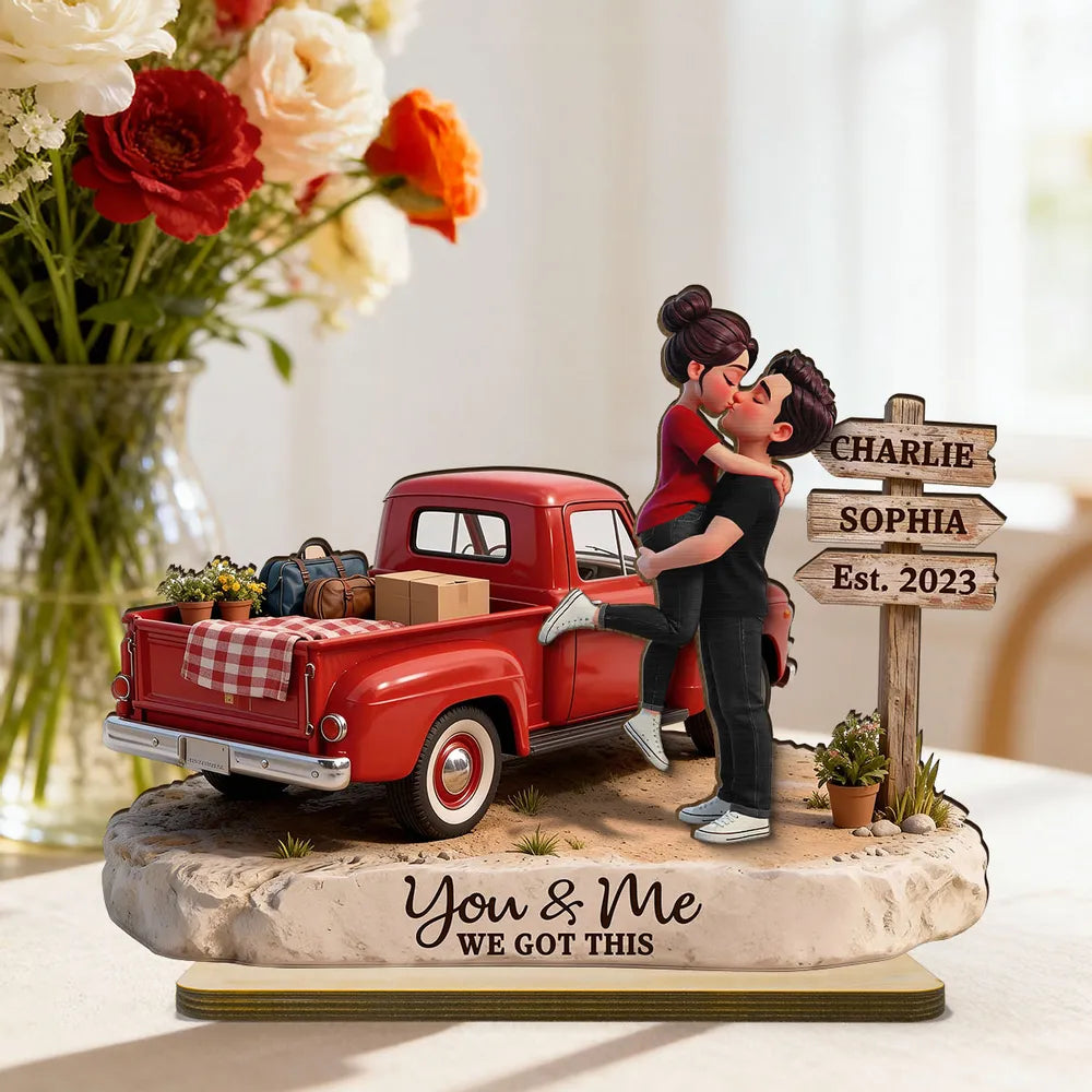 Personalized Romantic Couple Figurine with Vintage Truck - Anniversary Keepsake Plaque MagicInPrints