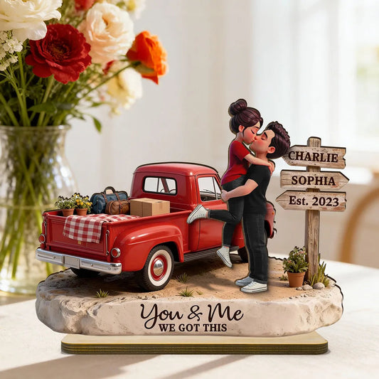 Personalized Romantic Couple Figurine with Vintage Truck - Anniversary Keepsake Plaque MagicInPrints