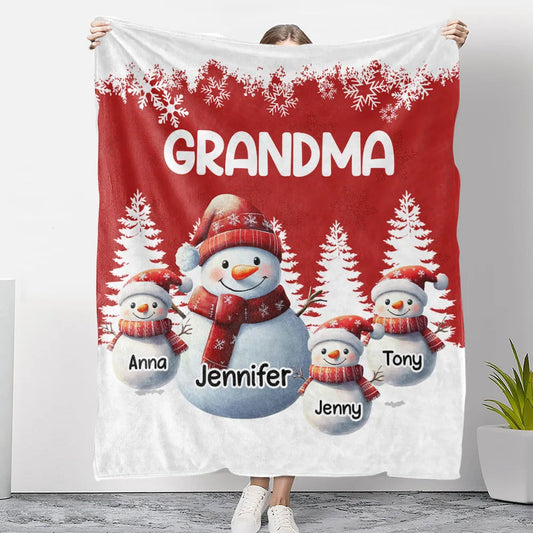 Personalized Grandma Snowman Blanket for Family - Christmas Gift Blanket MagicInPrints