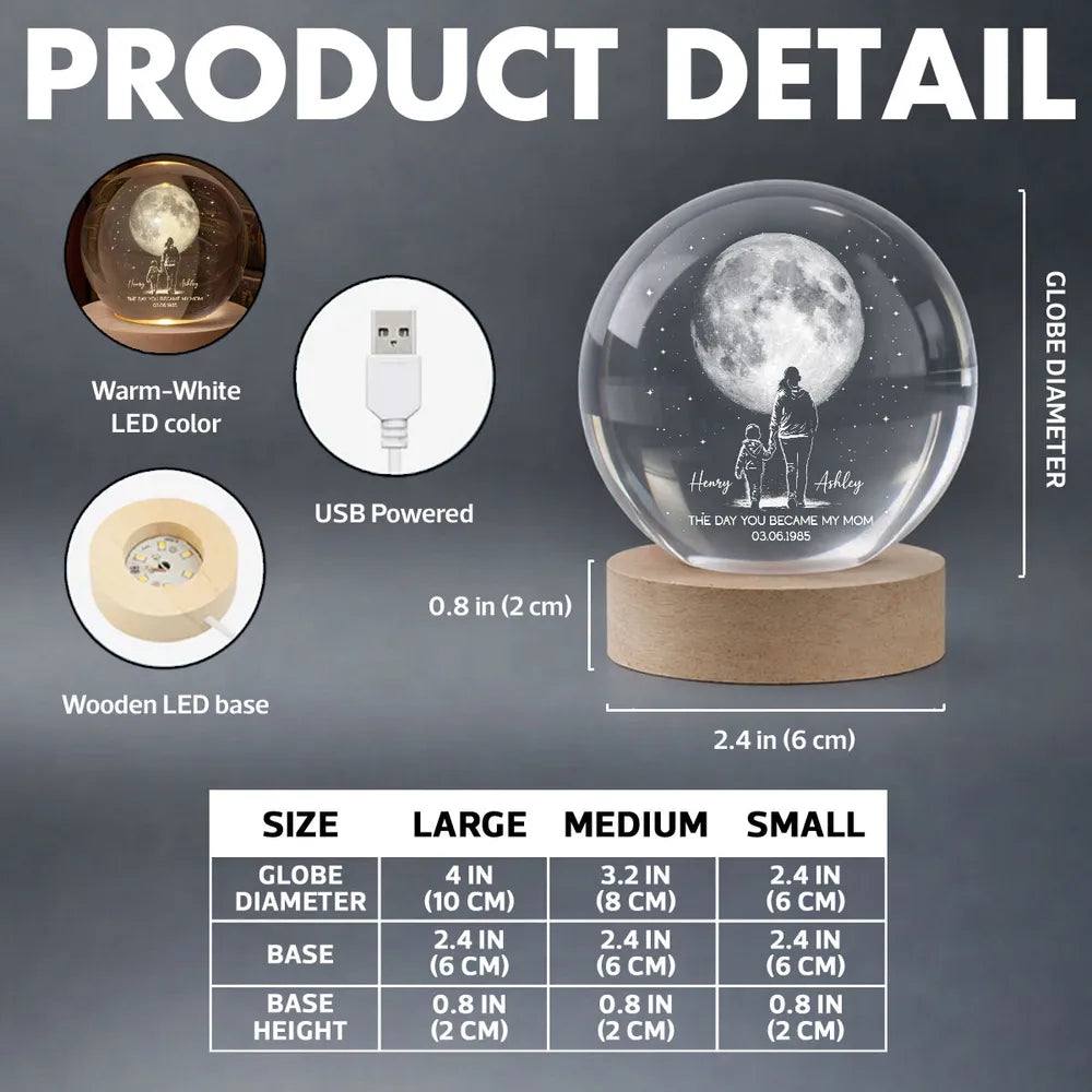 Personalized LED Night Light for Mom - Custom Moon Globe with Date Lamp MagicInPrints