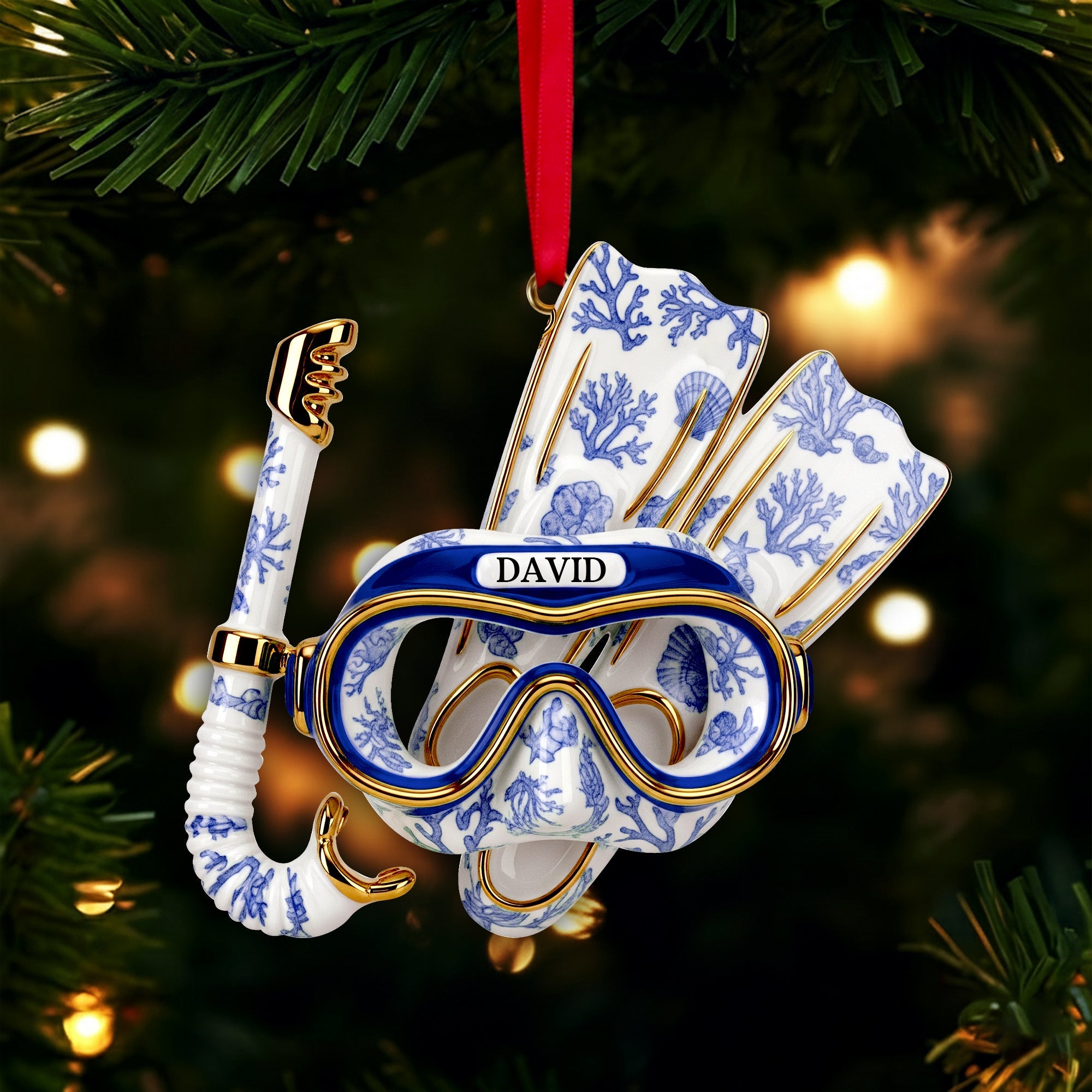 “Dive Into Joy!” - Deep Sea Diver's Toile Christmas Ornament - Personalized Gift for Scuba Diving Lovers Ornament MagicInPrints